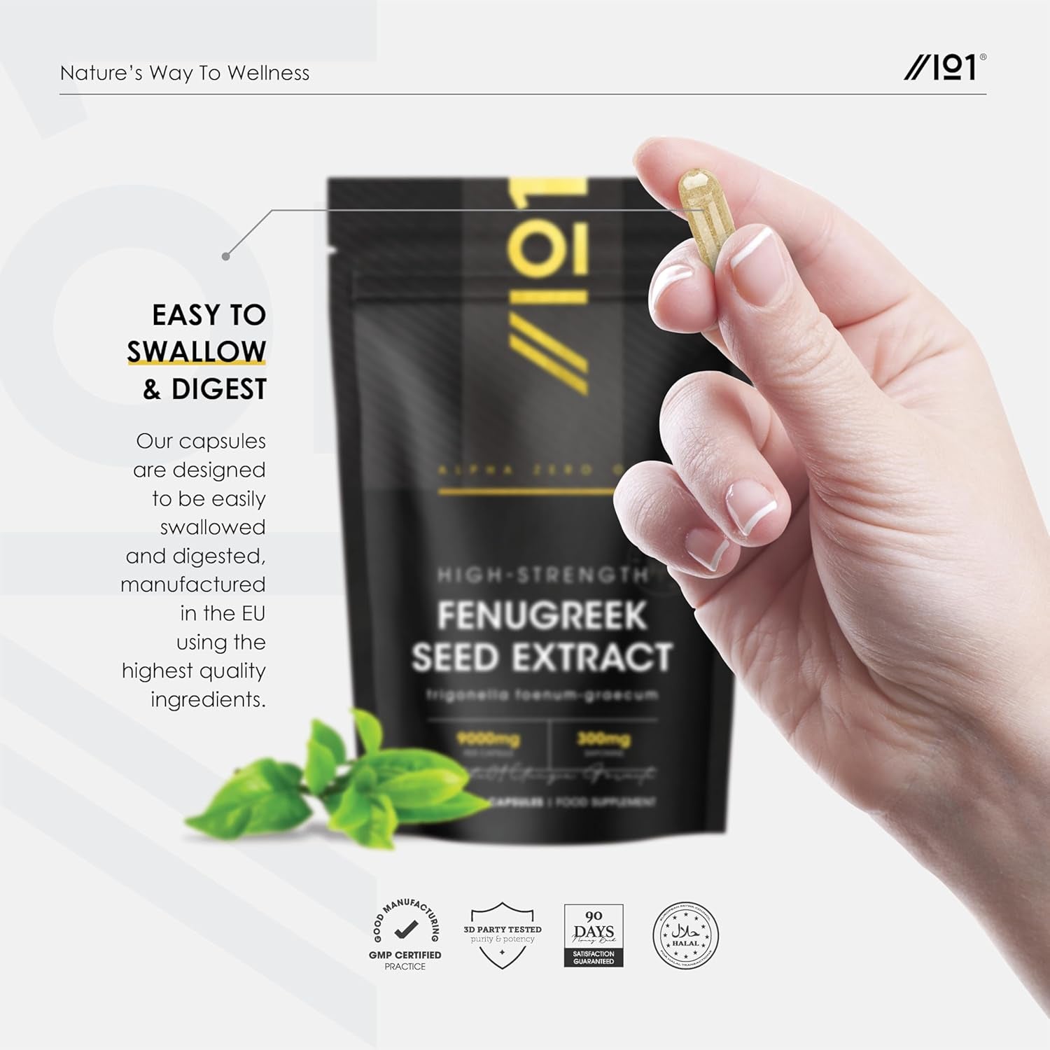 Fenugreek Seed Extract 9000Mg - High Strength 50% Saponins (300Mg) - 90 Vegan Capsules (3 Months Supply) - Resealable and Recyclable Pouch - by Alpha01