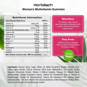 Multivitamin Gummies for Women | 14 Active Ingredients | with Zinc, Vitamins C, Biotin, B6, B12, B9 (Folic Acid) & More! | Hair, Skin and Nails | 60 Vegan Gummies - Natural Strawberry | by Horbaach