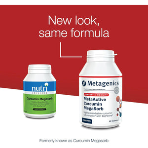 Metagenics Metaactive Curcumin Megasorb - High Potency - with Black Pepper Extract - Helps Support Joints and Mobility - 60 Capsules