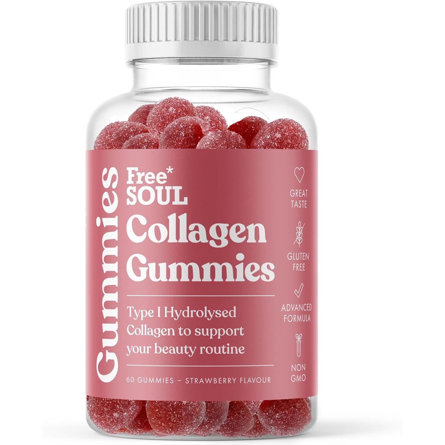 Collagen Gummies by Free Soul | High Strength Marine Collagen Supplement | Advanced Superior Type 1 Hydrolysed Collagen Peptides | Triple Strength Pure Formulation Supplement | 60 Gummies