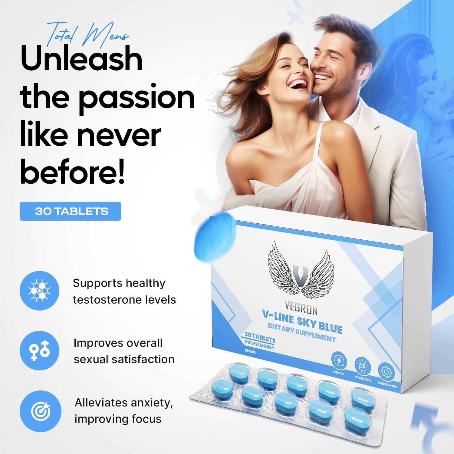 V Line Sky Blue 10 | Stamina & Energy Tablets for Men | Pills for Men UK | Korean Ginseng | Fast-Acting Tribulus Terrestris Herbal Supplements & Stamina | Long-Lasting Results