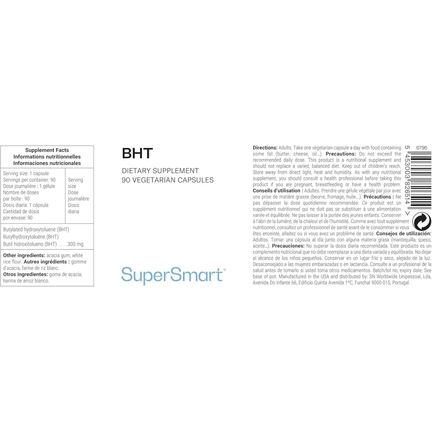 BHT (Butylated Hydroxytoluene) – Fights Oxidative Stress – Powerful Antioxidant & Antiviral – Anti-Age – Vegan – Supersmart