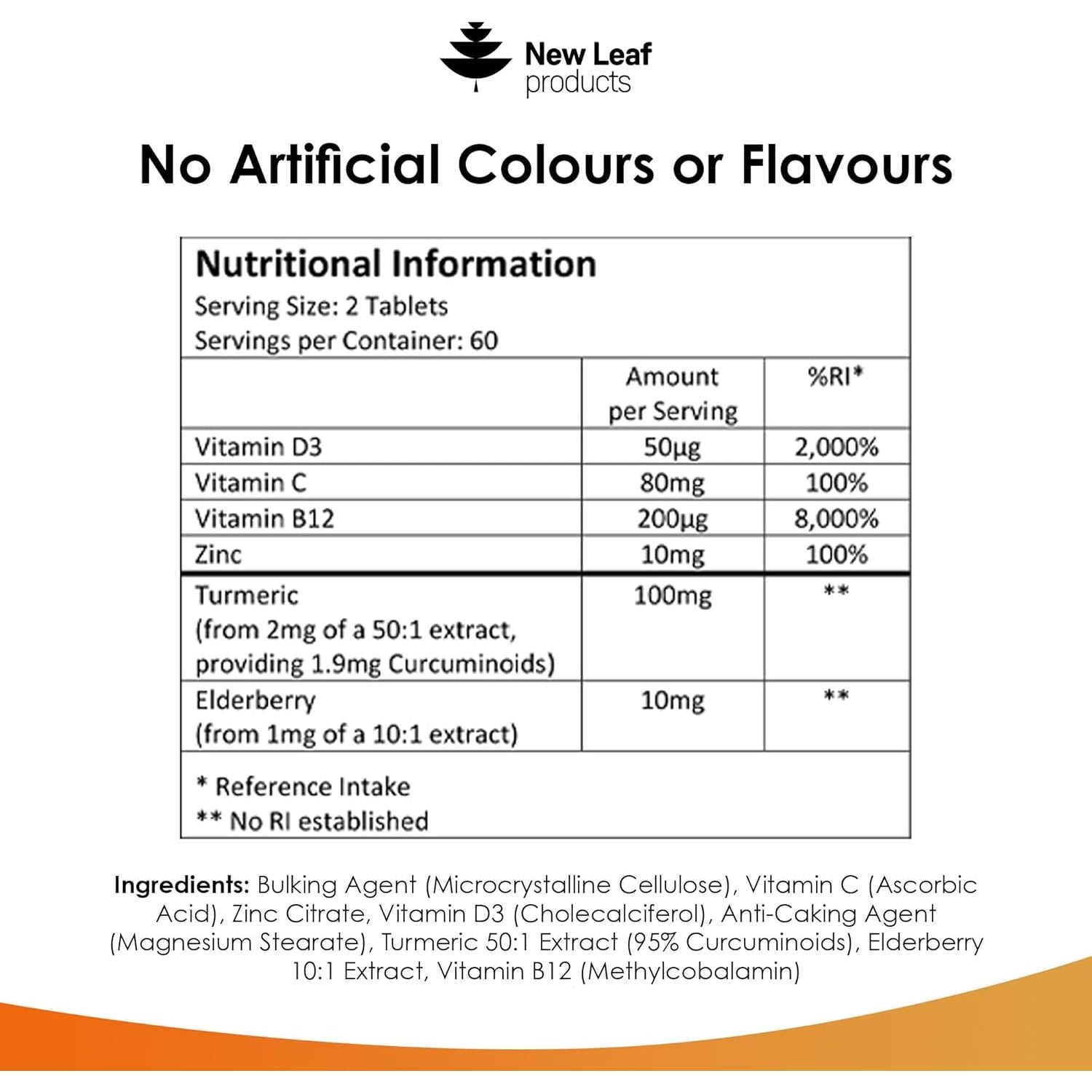 Vitamin D3 Immune Booster Complex - with Vitamins D,C, B12, Zinc, Turmeric & Elderberry - Immune Support - Made in the UK - Immunity Booster by New Leaf 120 Tablets