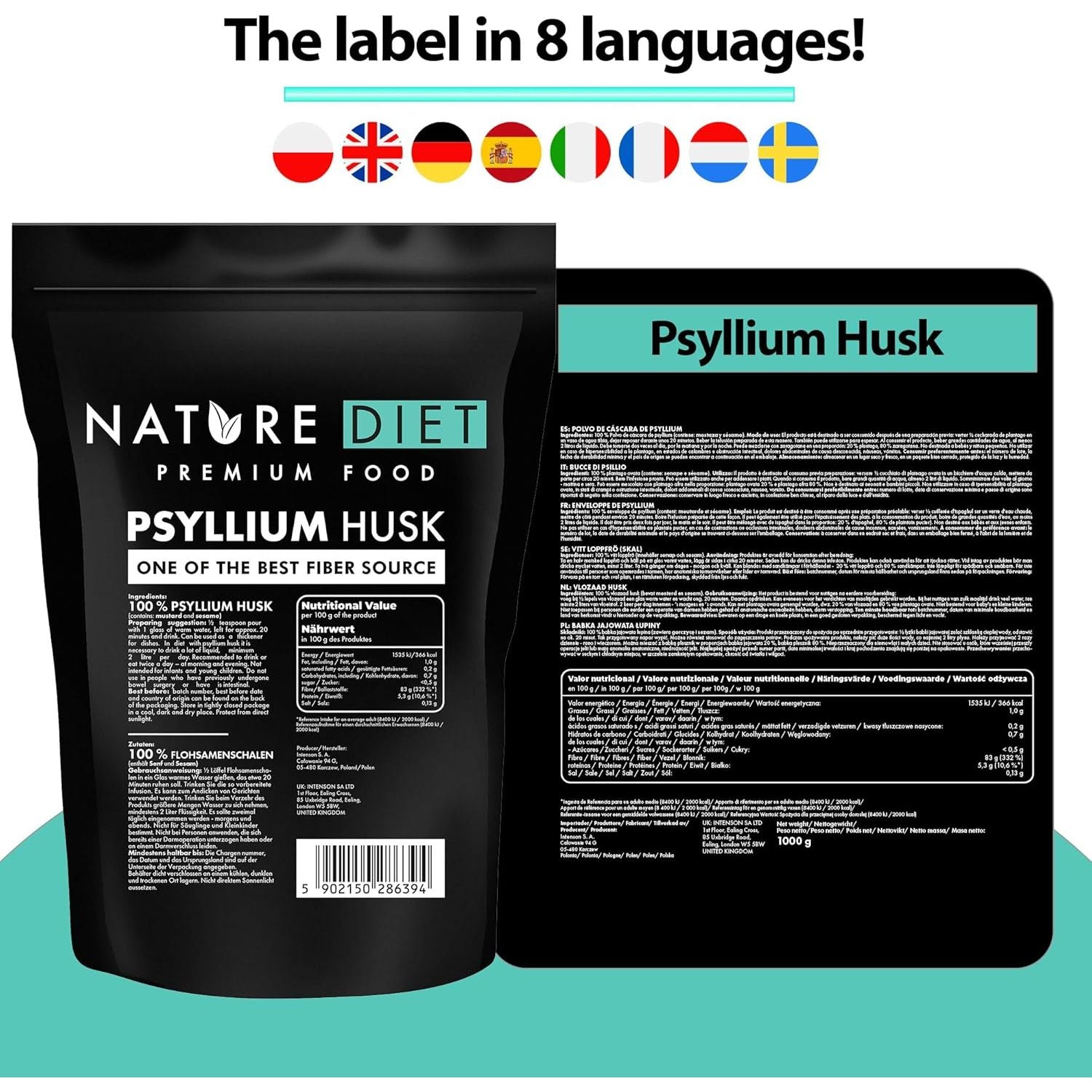 Nature Diet - Psyllium Husk 1000 G | Source of Fibre | Digestion | Detox, Packaging May Vary