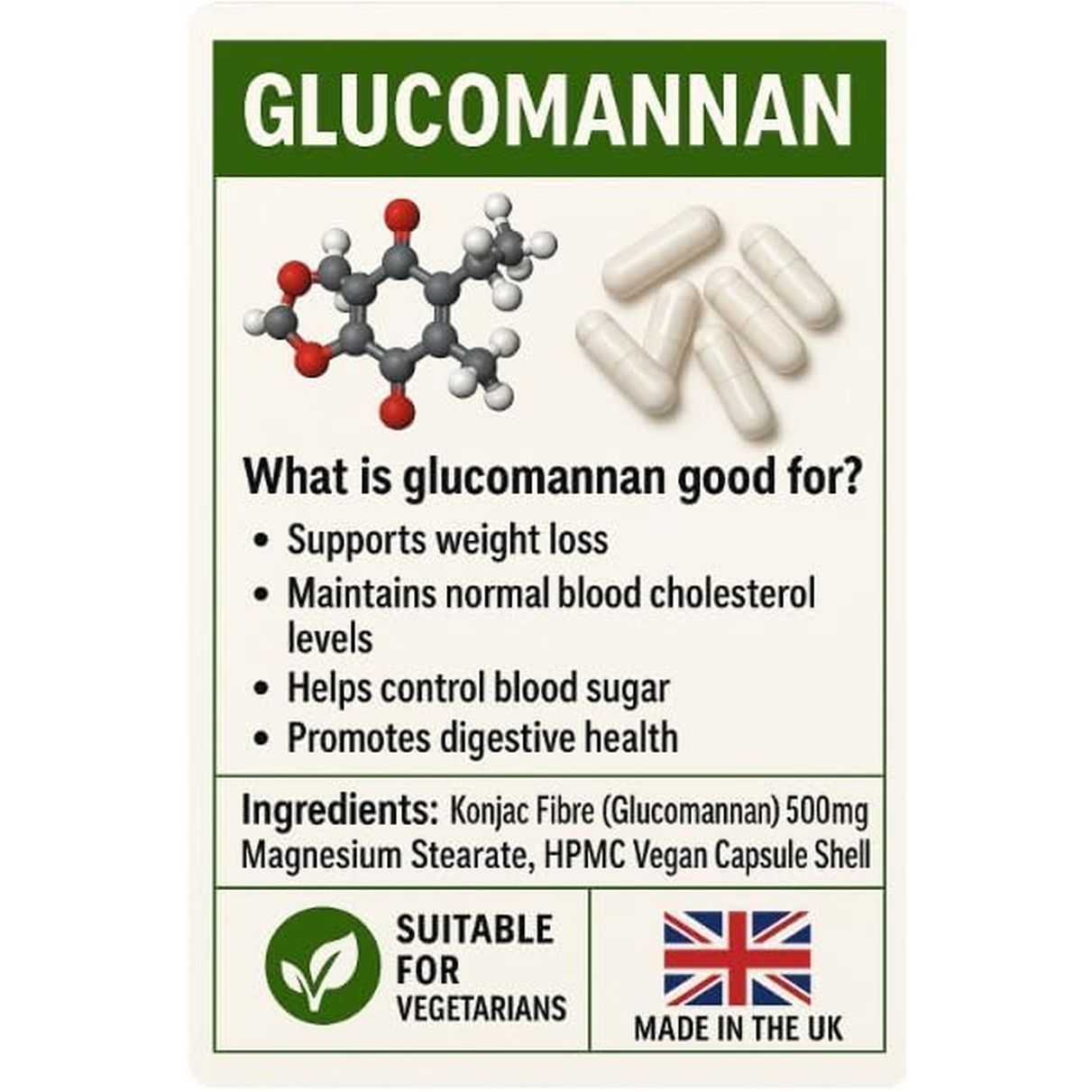 Glucomannan Capsules - High Fiber Supplement for Digestive Health & Weight Management for Man and Women - 60 Capsules - Suitable for Vegans