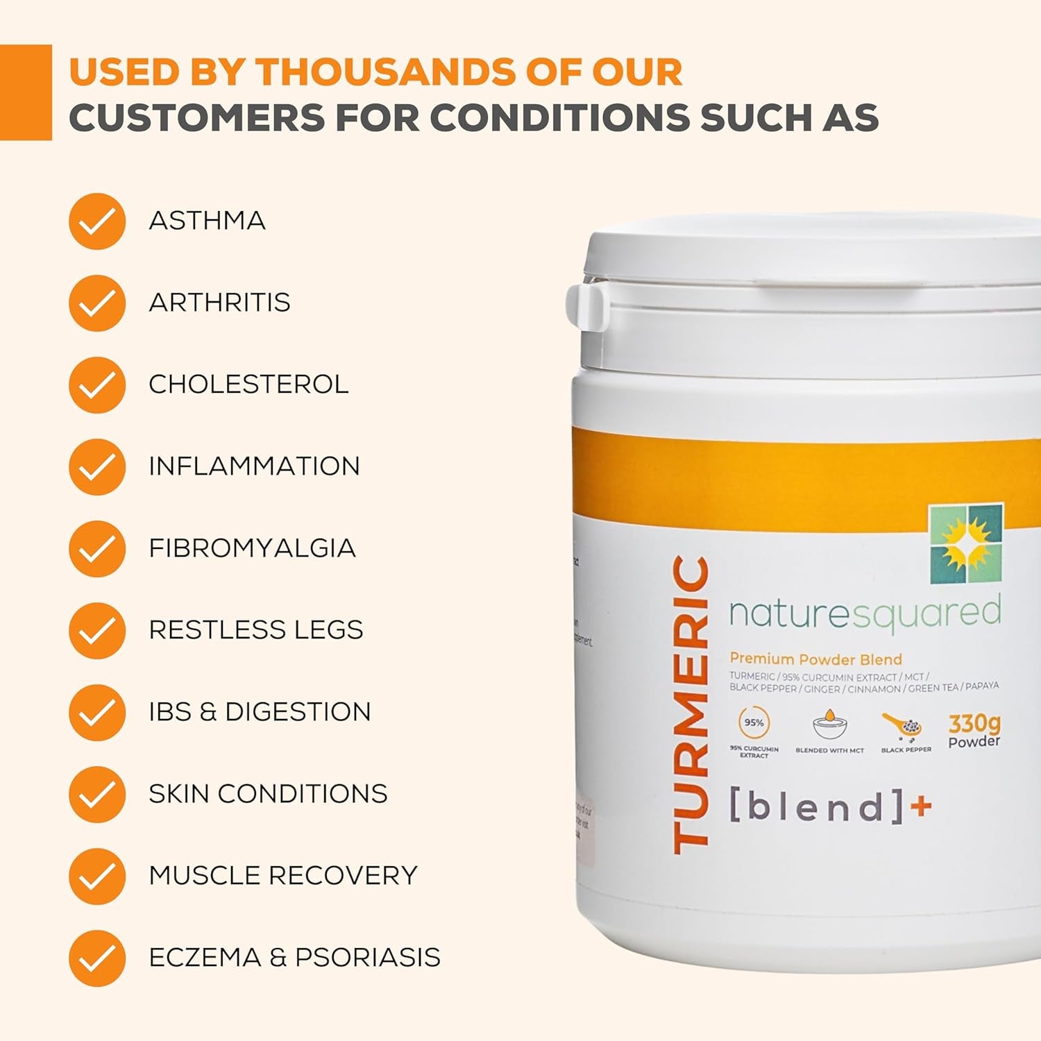 Nature Squared Turmeric Super [Blend] - Premium & Organic Turmeric (3933Mg) Powder with 7 Active Ingredients - 330G(3 Month Supply) - Vegan - Non GMO - Gluten Free - GMP - Potent Antioxidant- UK Made