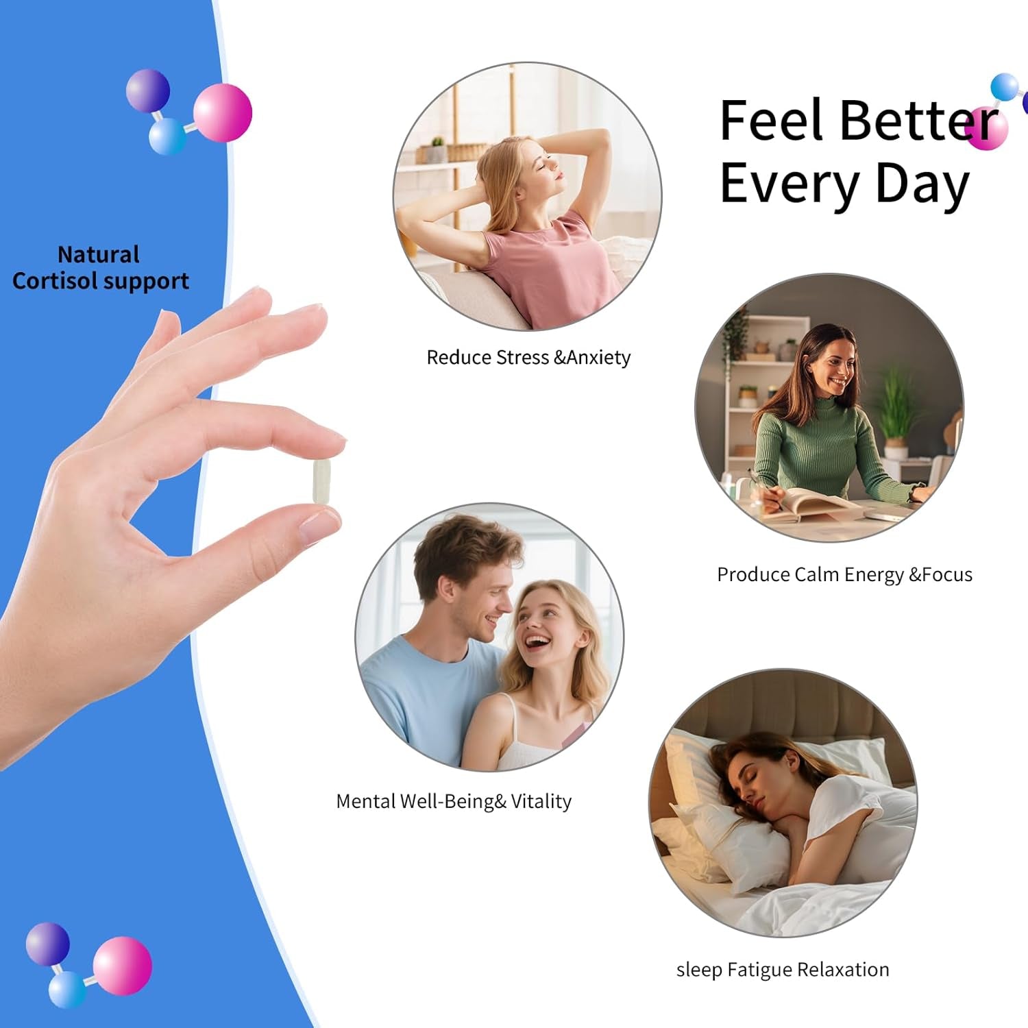 Cortisol Detox Supplement Men Women - Reduce Lower Cortisol High Cortisol Reducer Blocker Control - Supports Stress Mood Rest Adrenal Calm Relax with Ashwagandha L-Theanine Magnesium