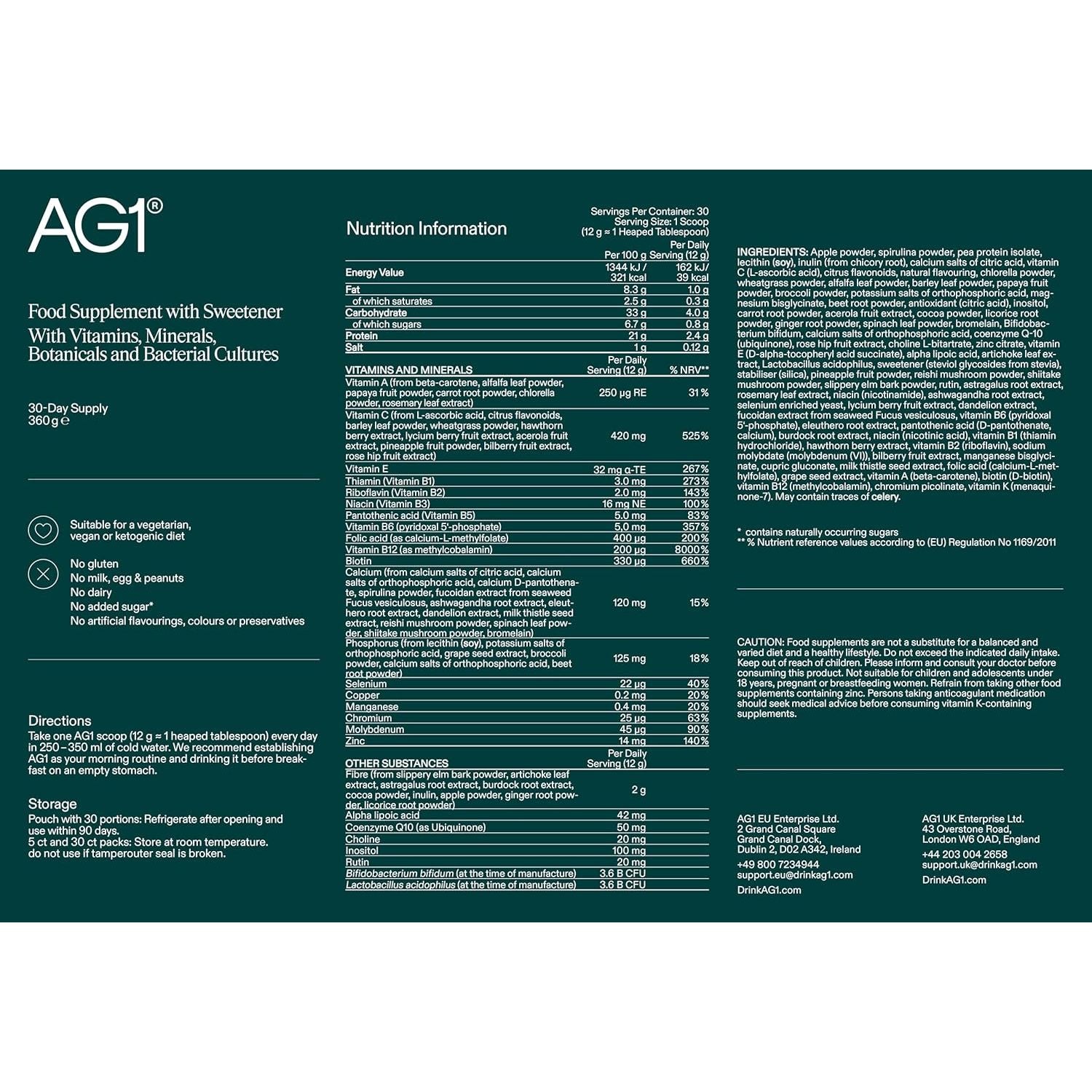 AG1 Greens Powder Supplement | Daily Nutrient Boost: Vitamins, Minerals, Gut-Friendly Bacteria, Gluten Free, Vegan and Keto Friendly | 70+ Ingredients by AG1 Athletic Greens (Travel Packs, 30 Count)