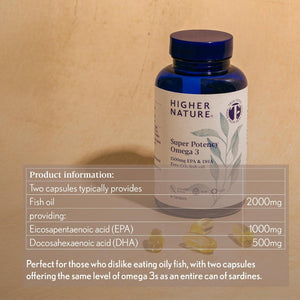Higher Nature - Omega 3 2000Mg with 1000Mg EPA & 500Mg DHA per Serving - Super Potency Omega 3 True Food® Formula Fish Oil Supplement - Supports Eye, Brain & Heart Health - 60 Capsules