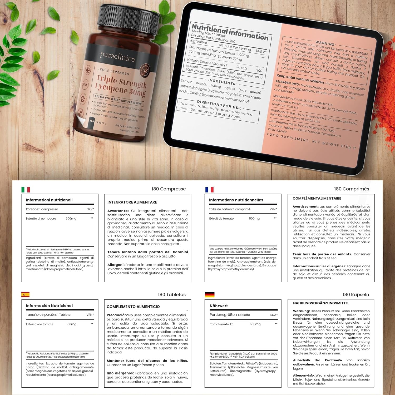 Lycopene 50Mg X 180 Tablets (6 Months Supply). 300% Strength of Regular Lycopene Tablets.