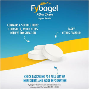 Fybogel Citrus Fibre Chews, 30 Tablets - Constipation Relief, Maintains Regularity