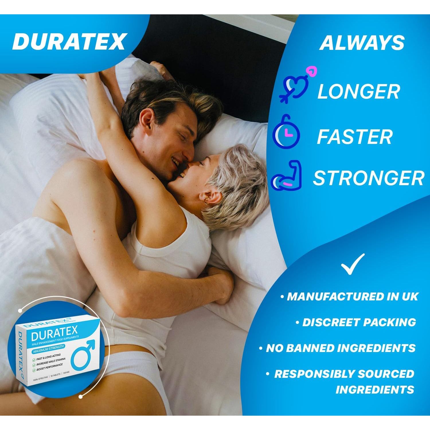 DURATEX by Hilman Blue Pills for Men Endurance - Premium Strong 100Mg Tablets for Enhanced Stamina Firm Performance Power Booster Herbal Male Food Supplements for Long Lasting (10 Count (Pack of 1))
