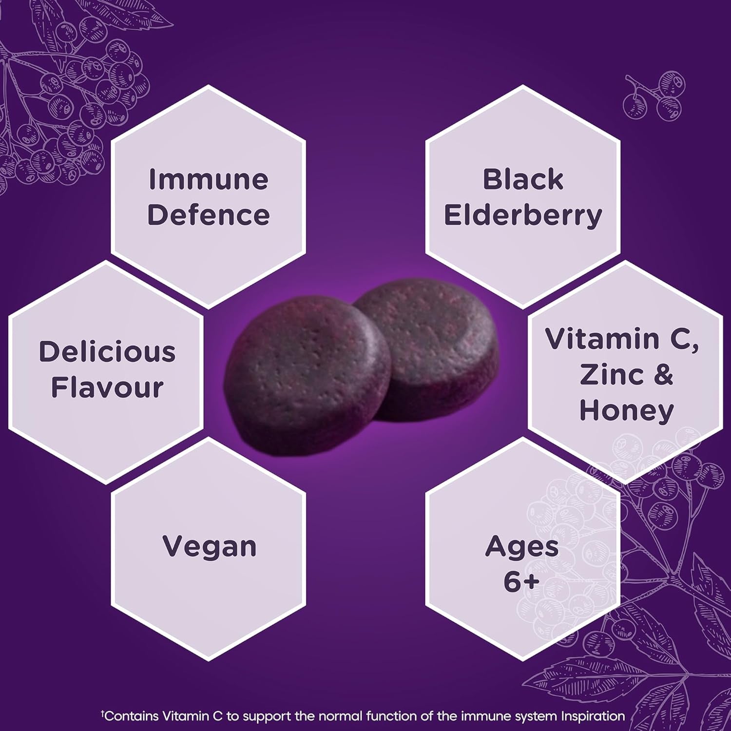 Sambucol Natural Black Elderberry Immuno Forte Chewable Pastilles | Vitamin C | Zinc | Immune Support Supplement | 20 Pastilles