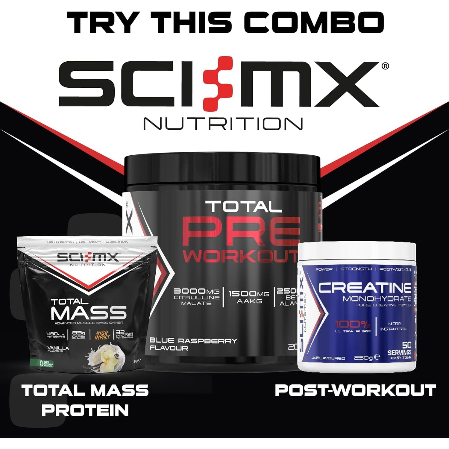 SCI-MX - Total Pre Workout - Blue Raspberry Flavour - 2500Mg Beta Alanine • 3000Mg Citrulline Malate • 200Mg Caffeine • Niacin for Fatigue - 200G