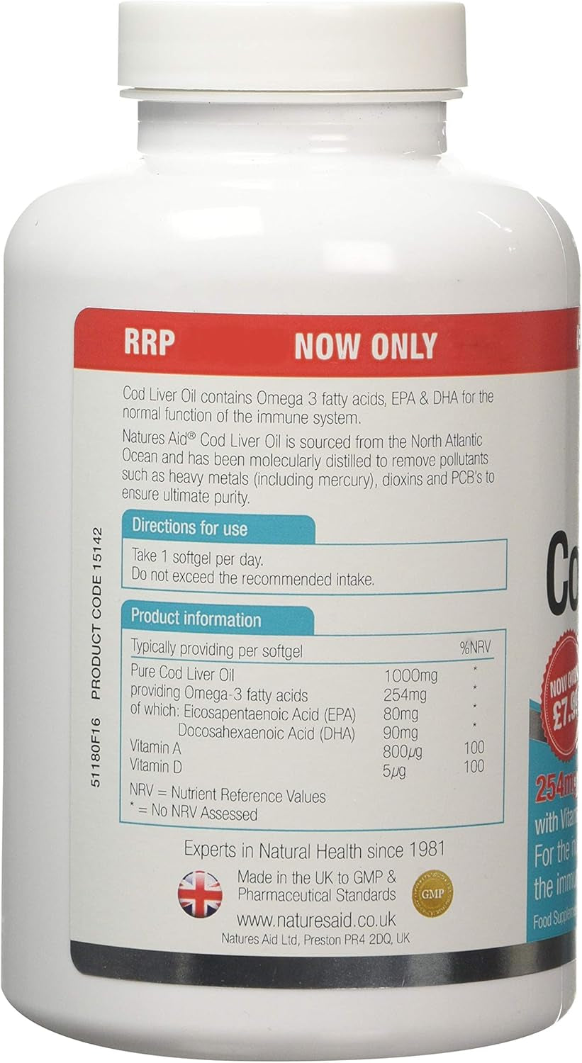 Natures Aid 1000Mg High Strength Cod Liver Oil - 180 Capsules