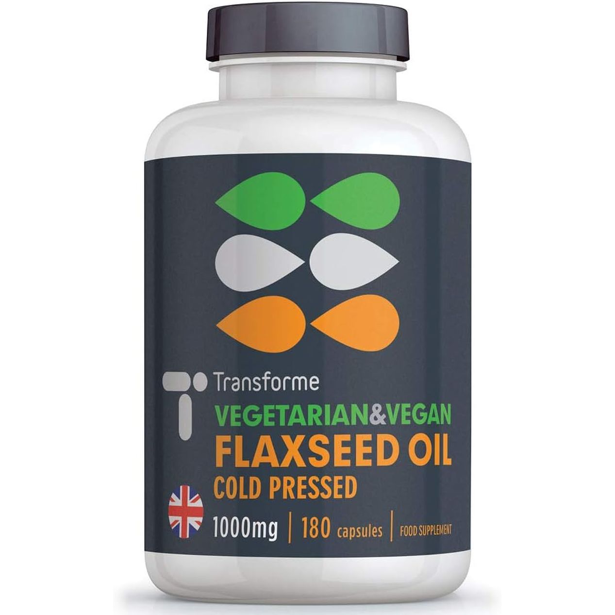 Flaxseed Oil Capsules Vegan Omega 3 6 9, 2000Mg Serving, ALA, LA and Oleic Acid, 180 1000Mg Softgels, Vegetarian Cold Pressed Flaxseed Oil, UK Made, by Transforme