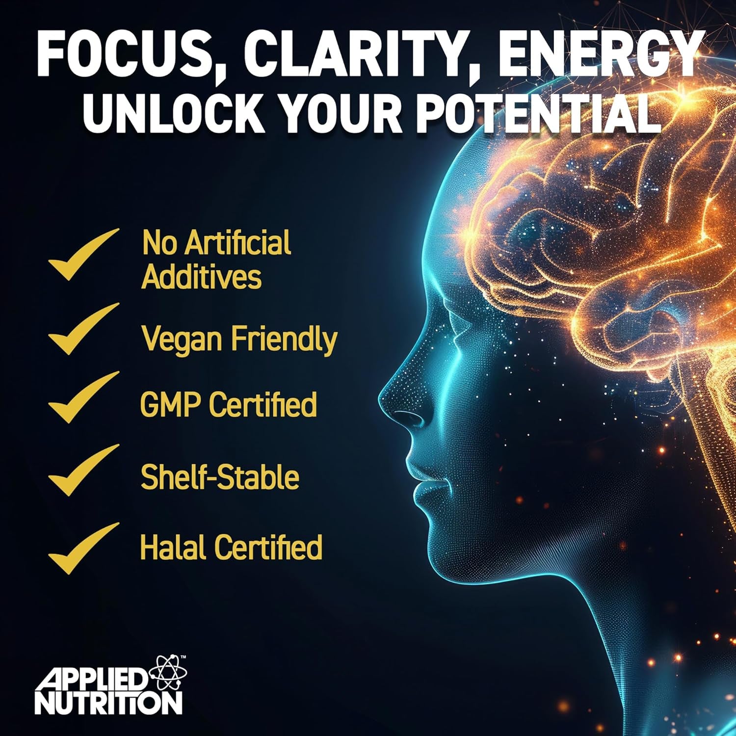 Applied Nutrition - Solutions - Brain Fuel - Capsules with Nootropics, Vitamins, & Panax Ginseng - Best Focus Booster - Enhances Mental Performance - (60 Capsules – 30 Servings)