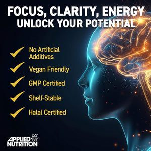 Applied Nutrition - Solutions - Brain Fuel - Capsules with Nootropics, Vitamins, & Panax Ginseng - Best Focus Booster - Enhances Mental Performance - (60 Capsules – 30 Servings)