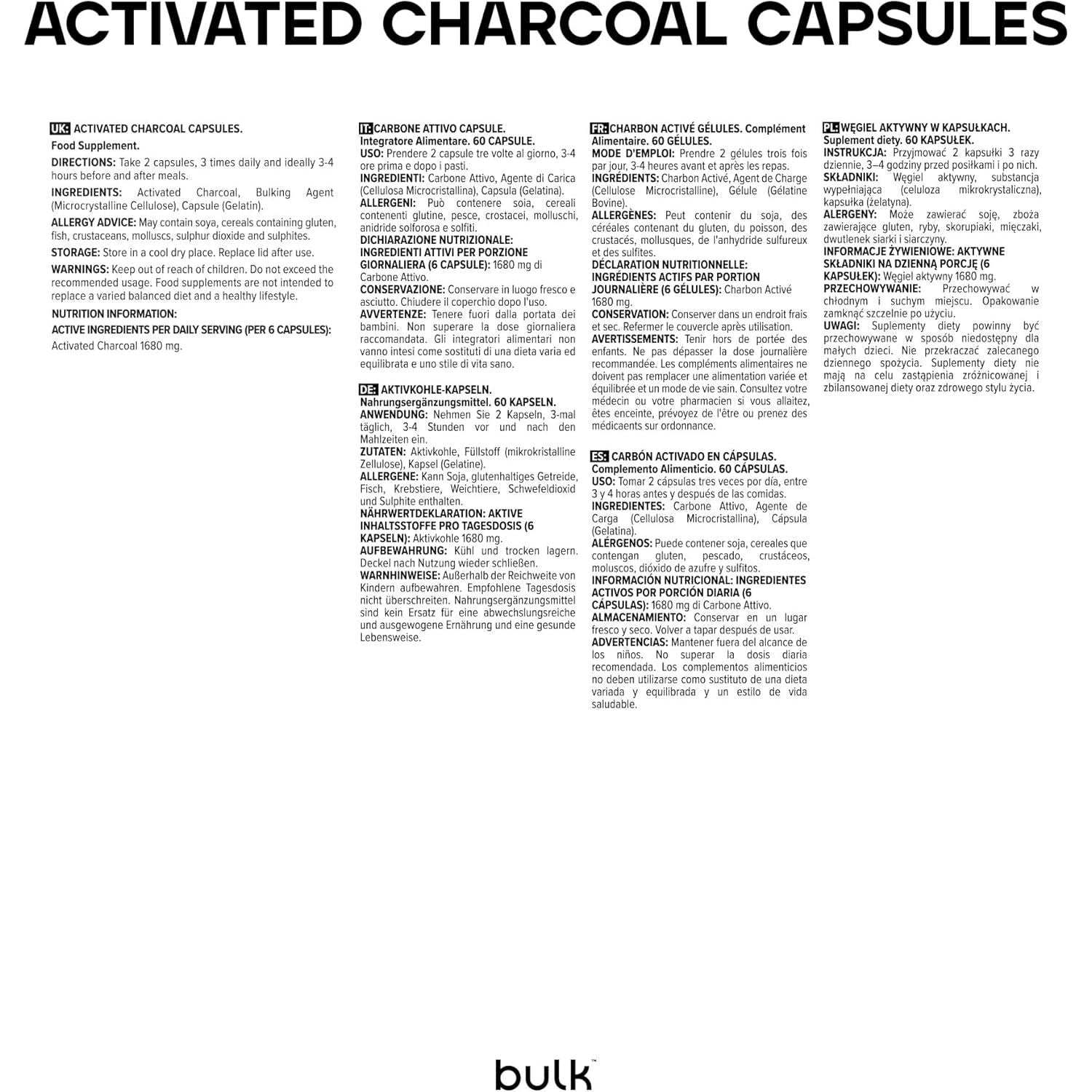 Bulk Activated Charcoal Capsules, 560 Mg per Serving, Pack of 60, 30 Servings, Packaging May Vary