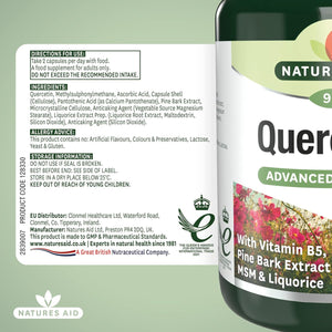Natures Aid Quercetin Formula – Immune Support Supplement with Vitamin C, B5, MSM, Pine Bark & Liquorice – Supports Energy & Wellbeing High Strength Antioxidant – 90 Vegan Capsules