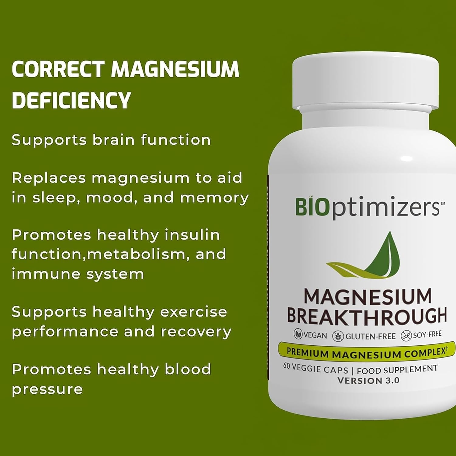 Bioptimizers Magnesium Breakthrough Supplement | Has 7 Forms of Magnesium: Glycinate, Malate, Citrate, and More | Natural Sleep and Brain Supplement | 60 Capsules