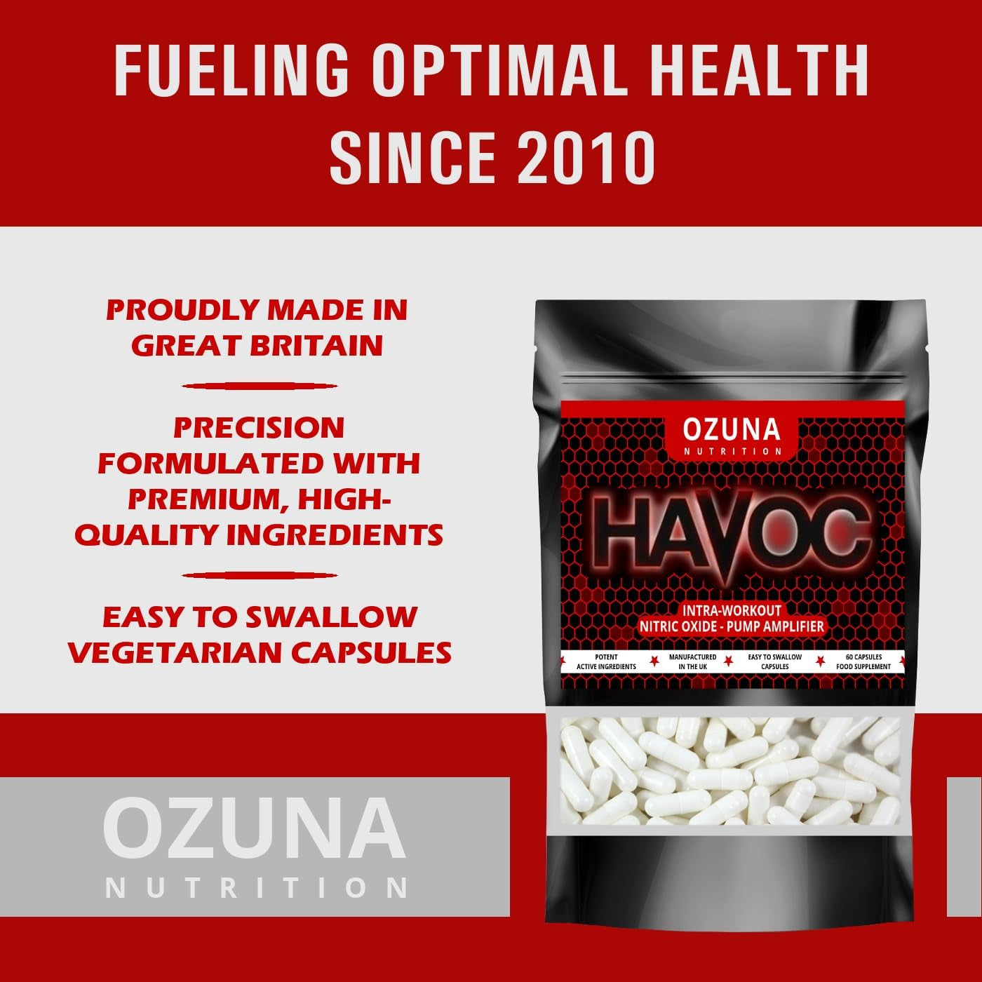 Havoc Nitric Oxide Supplement with L Arginine & Citrulline Malate for Muscle Growth, Pumps, Vascularity, & Energy - Extra Strength Pre/Intra Workout N.O. Booster & Muscle Builder - 60 Capsules