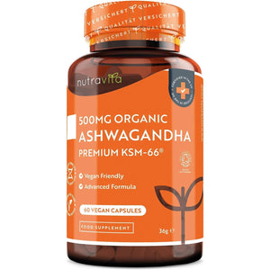 Organic Ashwagandha KSM-66® with 5% Withanolides - Vegan Friendly with the Highest Concentration Most Bioavailable Full-Spectrum Root Powder for Immune Support - Made in the UK by Nutravita