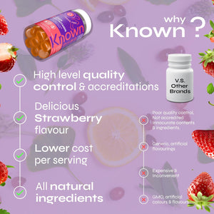 Known Kids Multivitamin Complex Gummies - Sugar-Free - Vitamin C, B6 - Immune Support - Natural Strawberry Flavour - 30 Vegan Gummies, 1 Month Supply