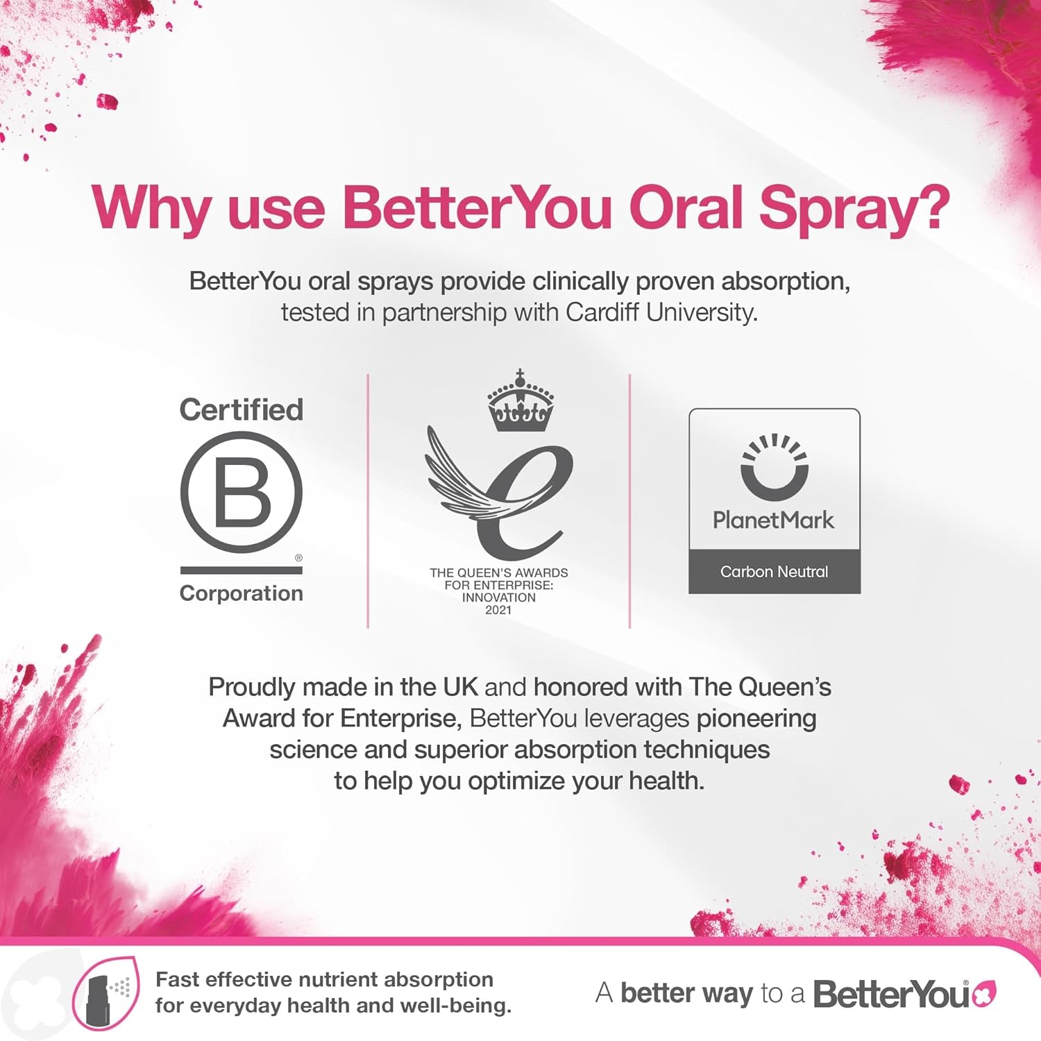 Betteryou Zinc Oral Spray Supplement, Fast Acting Zinc Bisglycinate Chelate Supplement for Immune System Support, 1-Month Supply, Made in the UK, Natural Lemon and Lime Flavour