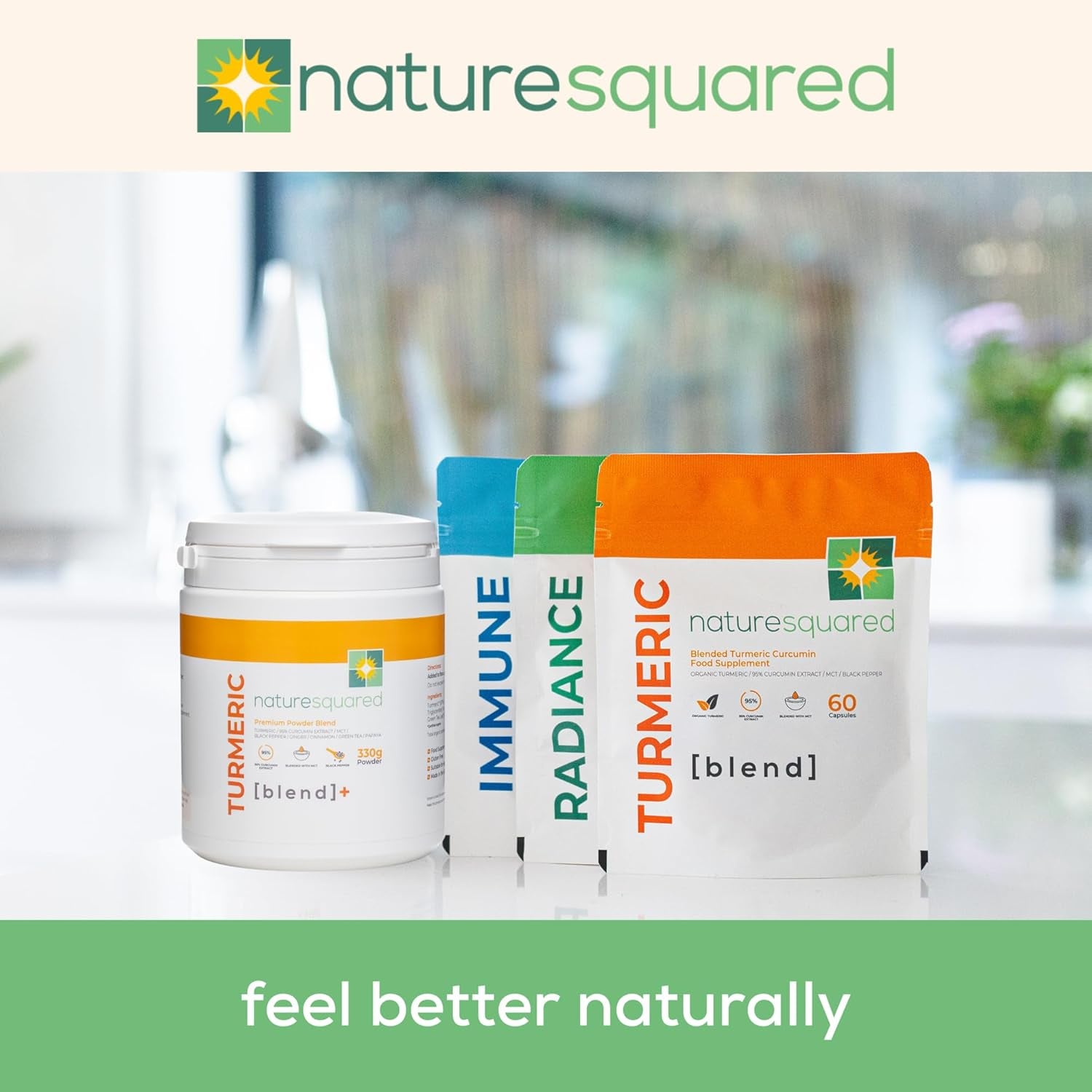 Nature Squared Turmeric Super [Blend] - Premium & Organic Turmeric (3933Mg) Powder with 7 Active Ingredients - 330G(3 Month Supply) - Vegan - Non GMO - Gluten Free - GMP - Potent Antioxidant- UK Made