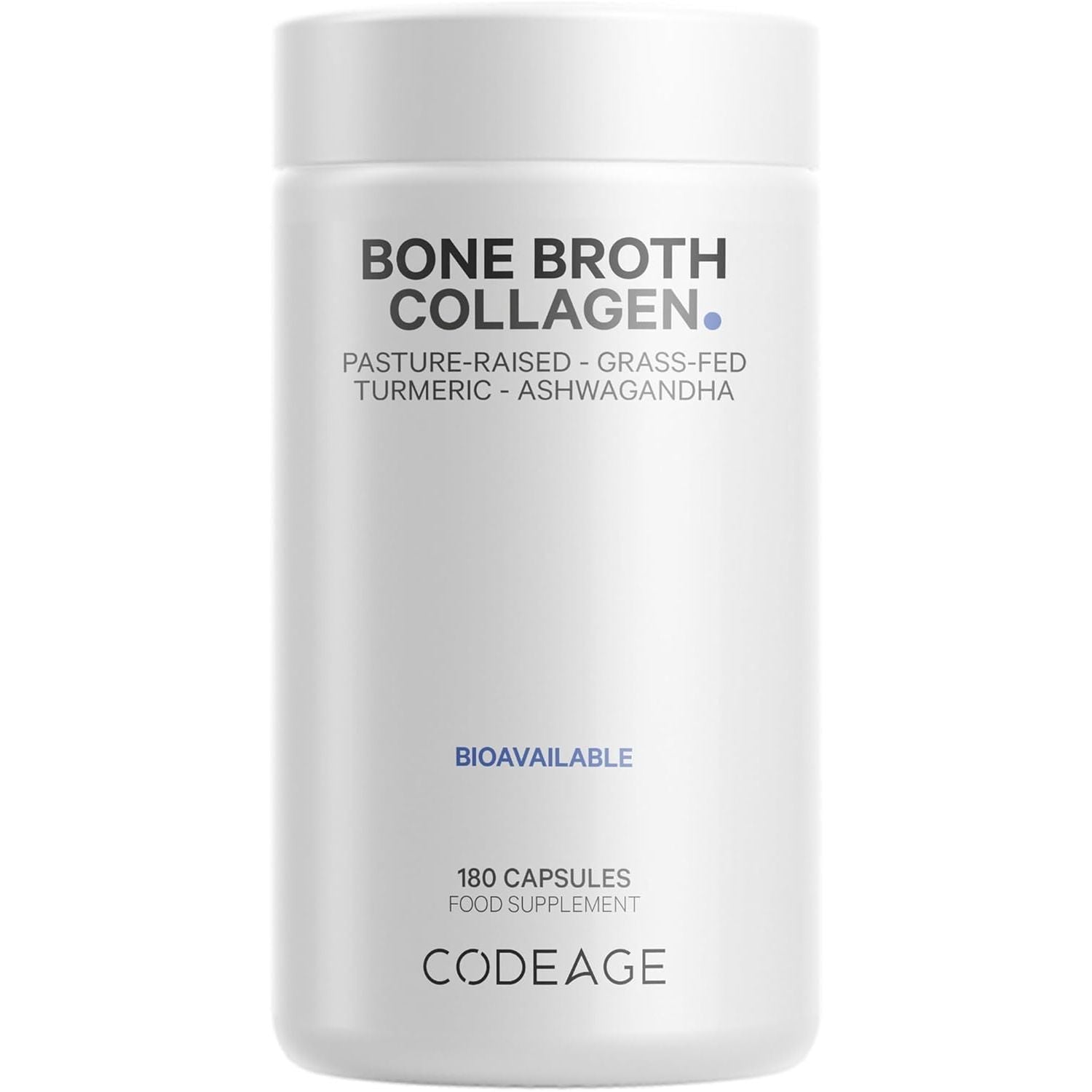 Codeage Bone Broth Collagen Capsules Grass Fed - Pasture Raised Chicken Bone Broth Collagen - 180 Capsules