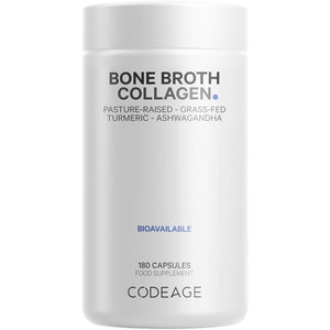 Codeage Bone Broth Collagen Capsules Grass Fed - Pasture Raised Chicken Bone Broth Collagen - 180 Capsules