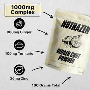 Ginger and Turmeric Shot Powder 100 Servings | Drink Supplement with Orange, Cayenne Pepper and Zinc | Organic and Natural Ingredients No Added Sugar | Mix with Water, Juice or Tea | 100G