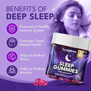 Supplmnt. Sleep Gummies for Adults | 4-Month Supply Sugar Free, Vegan – with Natural 5HTP Griffonia Seed & Valerian Root Extract, Magnesium, L-Theanine, Glycine | Grape Flavour Sleep Supplement, 120Ct