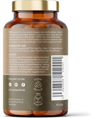 TMG (Trimethylglycine) - 120 X 750Mg Capsules - for Optimal Methylation & Homocysteine Levels - Ultra Pure & High Strength - UK Made to GMP Standards - Pullulan