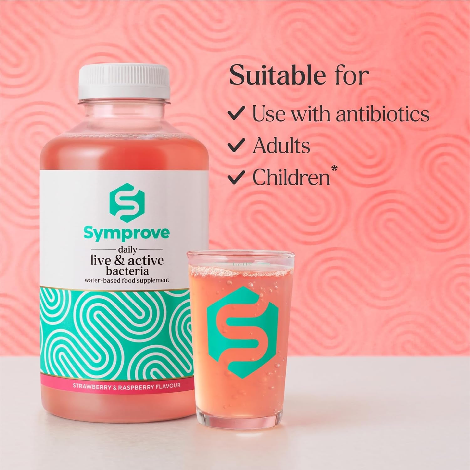 Symprove Daily Probiotic Drink, Strawberry & Raspberry, 10 Billion Cfus, 4 Clinically Studied Strains, Gut & Immune Support, Water-Based, Vegan, Dairy & Gluten Free (Pack of 1 X 500Ml)