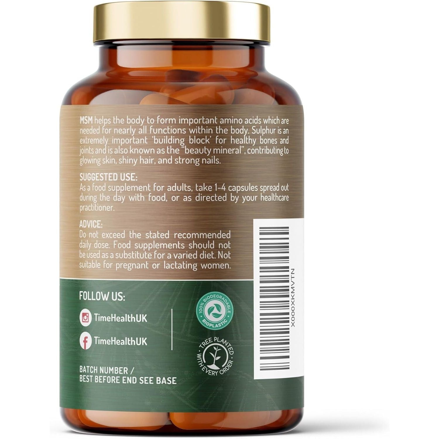 Distilpure MSM - Plant-Derived Sulphur 1000Mg Capsules - UK Manufactured - Zero Additives - Pullulan (120 Capsule Pouch)