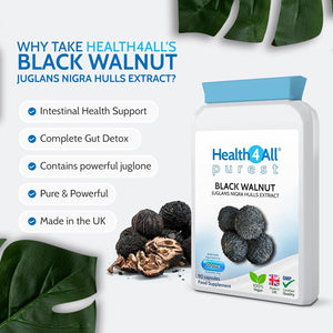 Health4All Black Walnut Hulls 2000Mg 90 Capsules, Strongest Black Walnut Green Hull Capsules for Intestinal Health, Cleanse & Detox, Vegan, Purest: No Additives | Made in UK