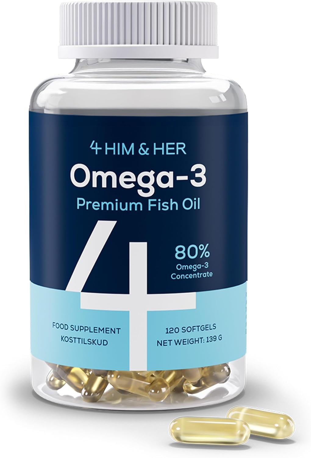 4 HIM & HER Omega-3 Capsules High Strength - 80% Concentrate Omega-3 Fish Oil - 668Mg EPA & 500Mg DHA + 83.4Mg DPA per Serving - 120 Softgels - 2 Months Supply
