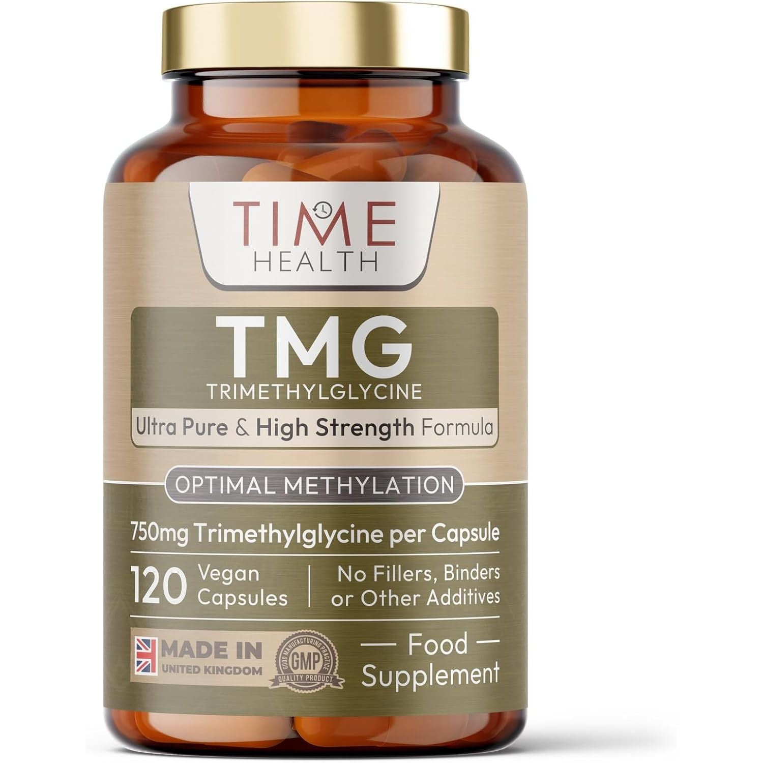 TMG (Trimethylglycine) - 120 X 750Mg Capsules - for Optimal Methylation & Homocysteine Levels - Ultra Pure & High Strength - UK Made to GMP Standards - Pullulan