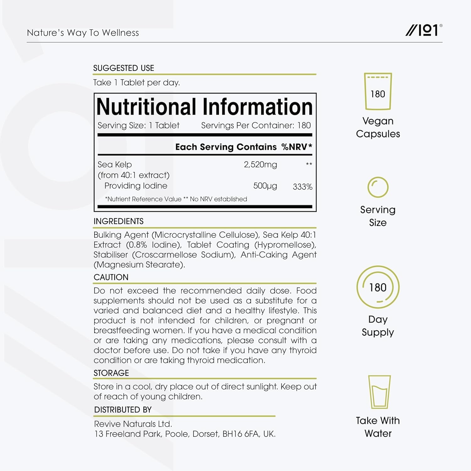 Sea Kelp Extract 2520Mg Tablets - 500Μg Natural Iodine - 180 Vegan Tablets (6 Months Supply) - High Strength 30:1 Ascophyllum Nodosum Extract - Resealable and Recyclable Pouch by Alpha01