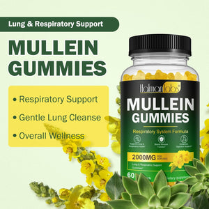 Mullein Gummies - Mullein Leaf Extract for Lungs, Mullein Leaf Gummies 2000Mg - Lung and Respiratory System Support, Vegan & Non-Gmo