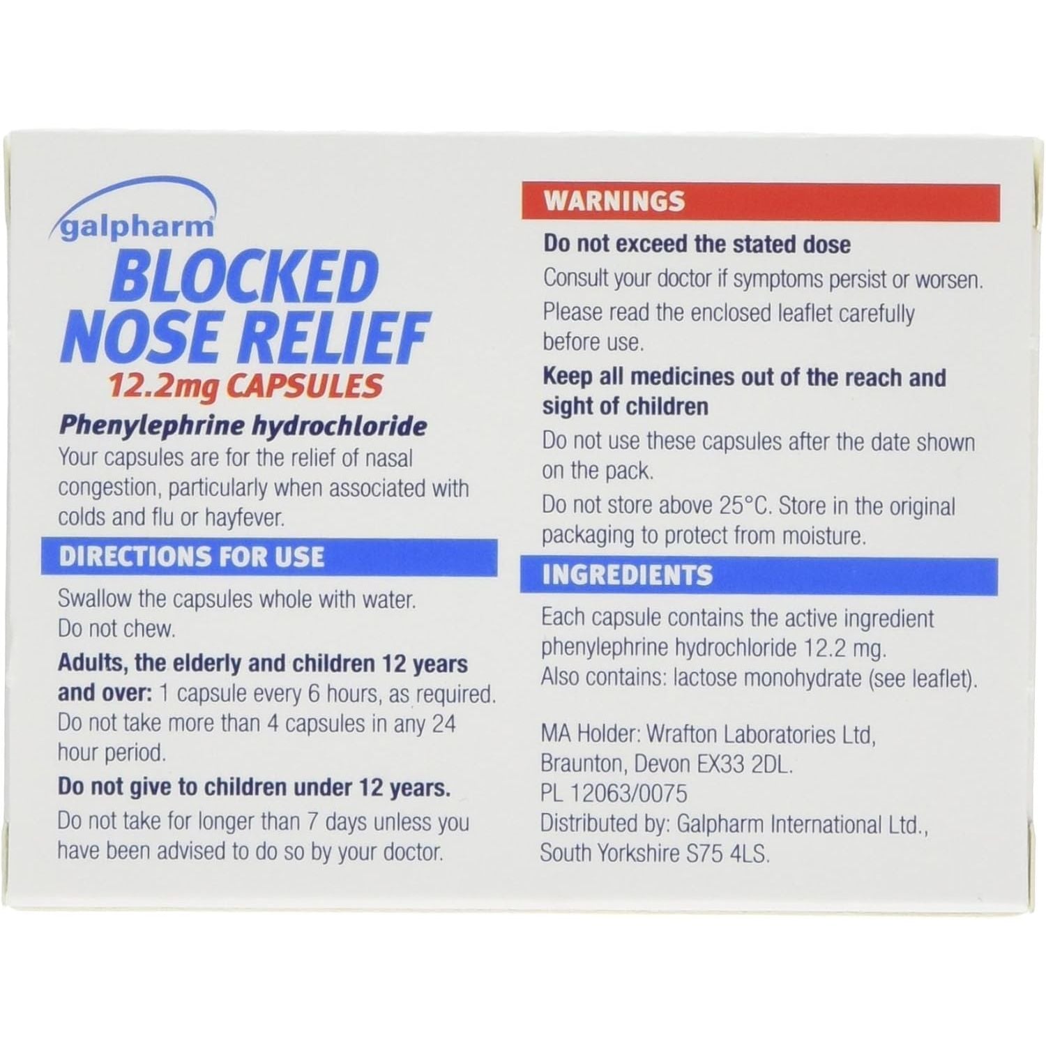 Galpharm Blocked Nose Relief 12 Capsules X 5 Boxes (60 Capsules)