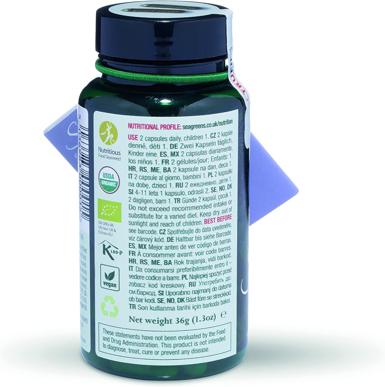 Seagreens Seaweed Food Supplement, 1 Month Supply, 390Mcg Iodine, 11 Vitamins, 67 Minerals, Plant-Based, Vegan, Supports Metabolism, Thyroid & Digestion, 60 Capsules