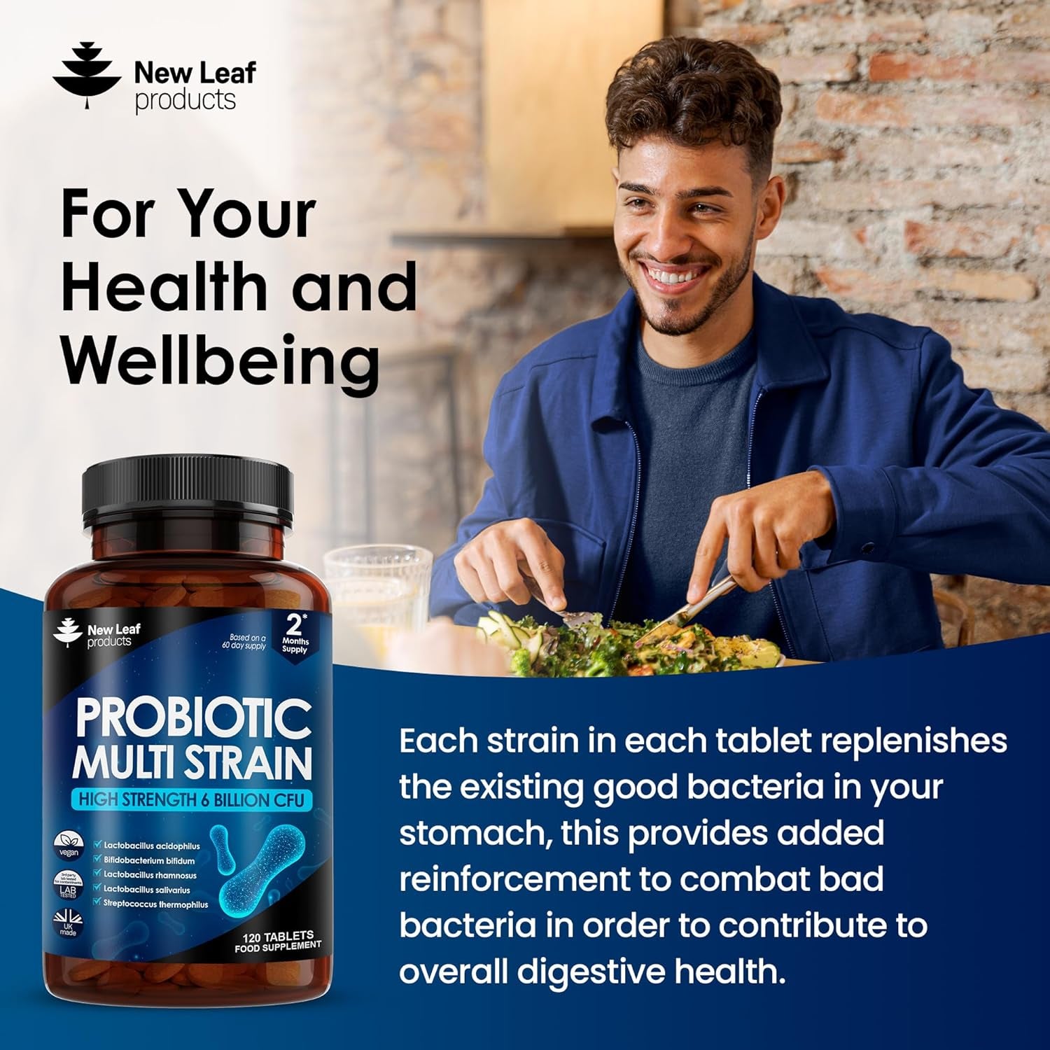 Bio Cultures for Daily Gut Health - Multi Strain Supplements - Acidophilus Tablets High Strength - Digestive & Gut Health Supplements Lactobacillus - Vegan, Gmo-Free, Gluten-Free, UK Made