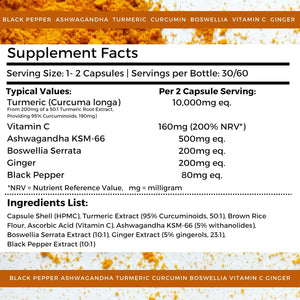 Nutripact Turmeric Extract Complex 10,000Mg with Curcumin, Black Pepper, Ginger, Ashwagandha, Boswellia & Vitamin C High Strength Tumeric Supplement (Not Tablets) 95% Curcuminoids - 60 Vegan Capsules