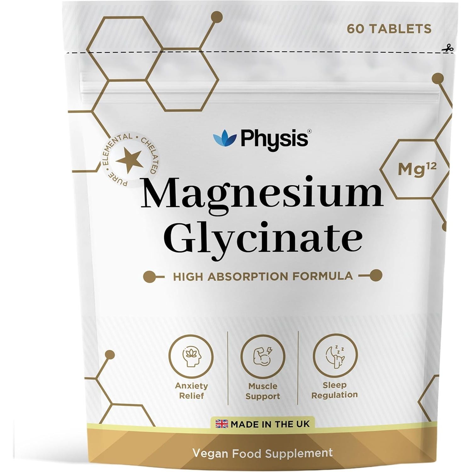 Physis Magnesium Glycinate 400Mg Daily | High Absorption Vegan Capsules for Sleep, Mood & Muscle Support | Non-Laxative, Natural Mineral | Relaxation, Stress & Anxiety Relief | 60 X Chelated Capsules
