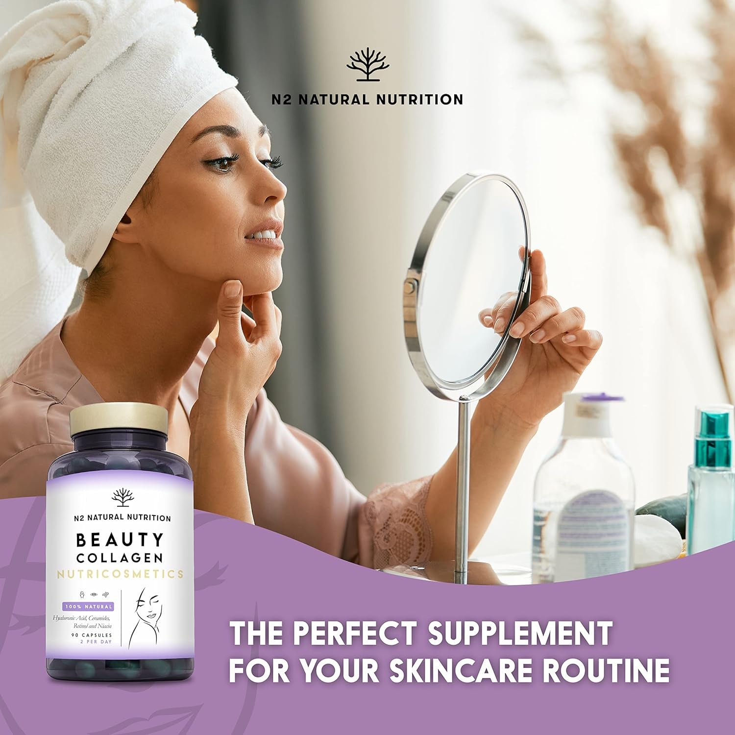 Collagen Supplements for Woman, with Retinol & Hyaluronic Acid, Ceramides and Niacin | Skin Care, Anti-Wrinkle and Anti-Aging Effect, Marine Collagen Innovative Formula | 90 Vegetable Capsules
