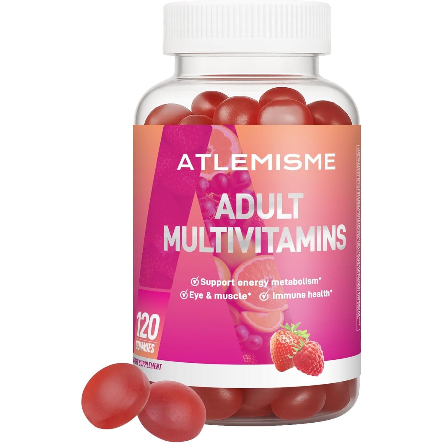 Adults Multivitamin Gummies,Mixed Berry Flavor,Essential Daily Vitamins A, C, D2, E, B6, Biotin & Zinc for Teens and Adults, 120 Count, 3G Each,Gelatin Free,Gluten-Free,Non-Gmo