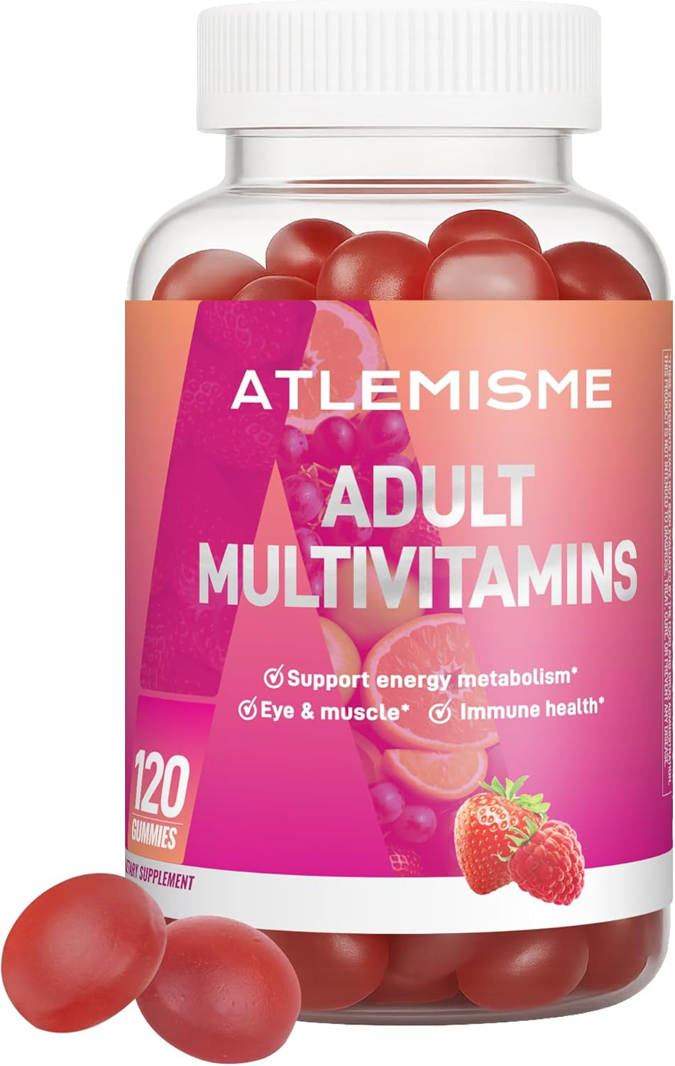 Adults Multivitamin Gummies,Mixed Berry Flavor,Essential Daily Vitamins A, C, D2, E, B6, Biotin & Zinc for Teens and Adults, 120 Count, 3G Each,Gelatin Free,Gluten-Free,Non-Gmo